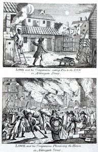 Edward Lowe et ses compagnons mettant le feu à l